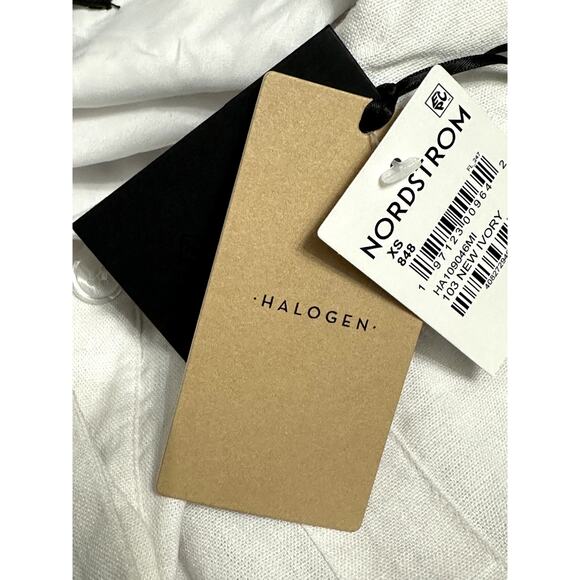 Halogen Utility Shirt Dress Mini Button Up Sleeveless Linen Blend White XS NWOT - Picture 8 of 10